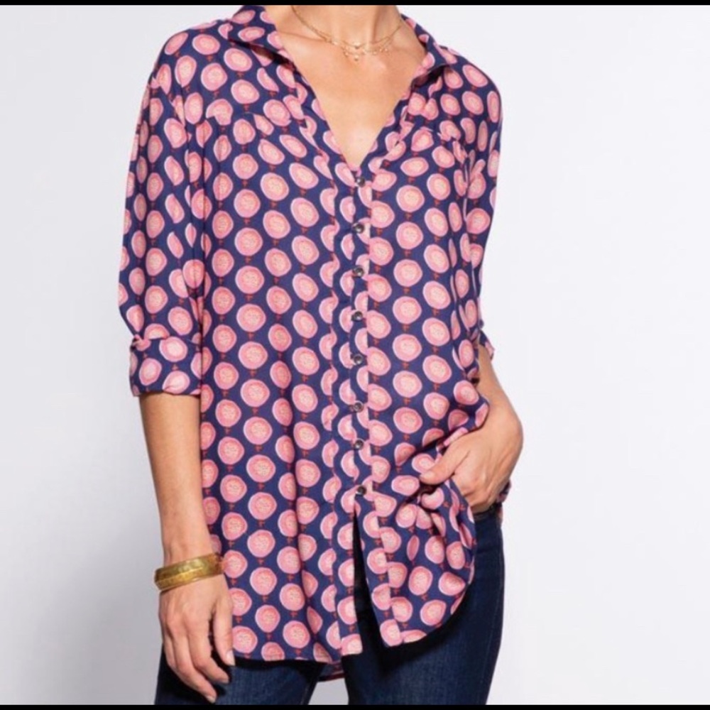 RockFlowerPaper Blue Pink Printed Blouse Tunic Size M